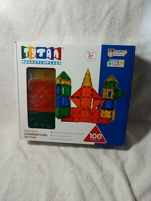 Tytan Tiles Magnetic Toy Tiles, 100 Pieces, STEM Certified | Ages Children (New)