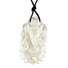 Lord Ganesha Amulett Anhänger Kette Handarbeit Bone Knochen mit Band PB389