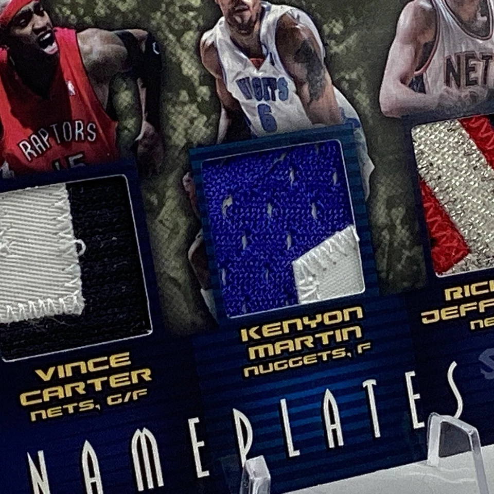 Placas de identificación de aros 2004-05 parche triple Vince Carter, K Mart, Jefferson 8/13 ¡RARO! Foto 3 de 4