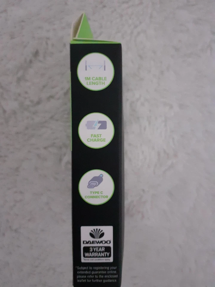 Daewoo 1m Fast Charge Type C USB Data & Sync Cable Power 5V 2.1A - Image 3 of 3