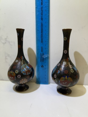 Japanische hervorragende Qualität Meji Periode Cloisonne Vasen Paar emailliertes Messing - Bild 14 von 24
