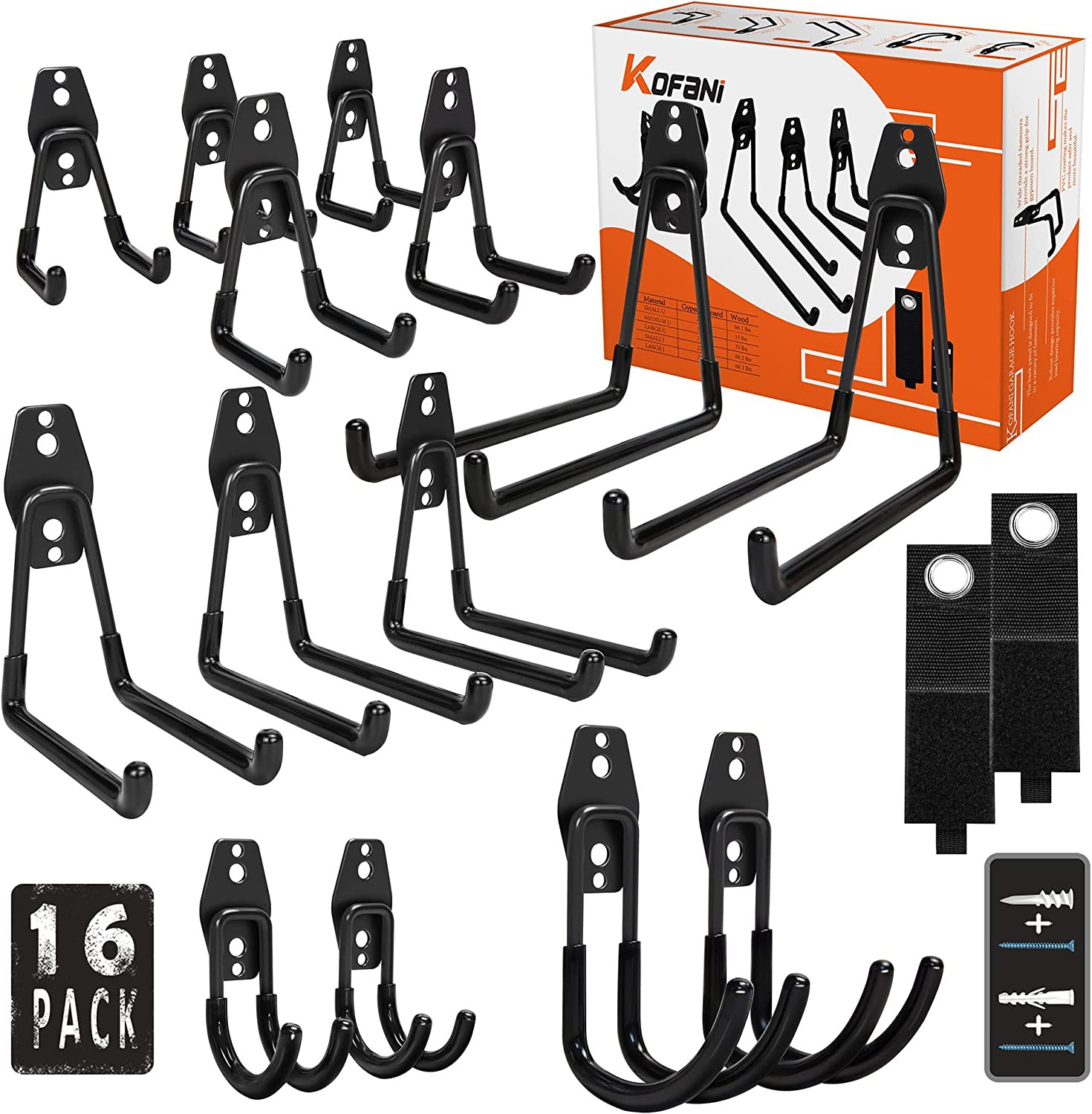 Garage Hooks, 16 Pack Steel Heavy Duty Garage Storage Hooks with Anti-Slip Coati