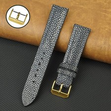 Black Stingray Leather Watch Band Gold Buckle Quick Release Men Classics