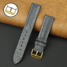 Black Stingray Leather Watch Band Gold Buckle Quick Release Men Classics