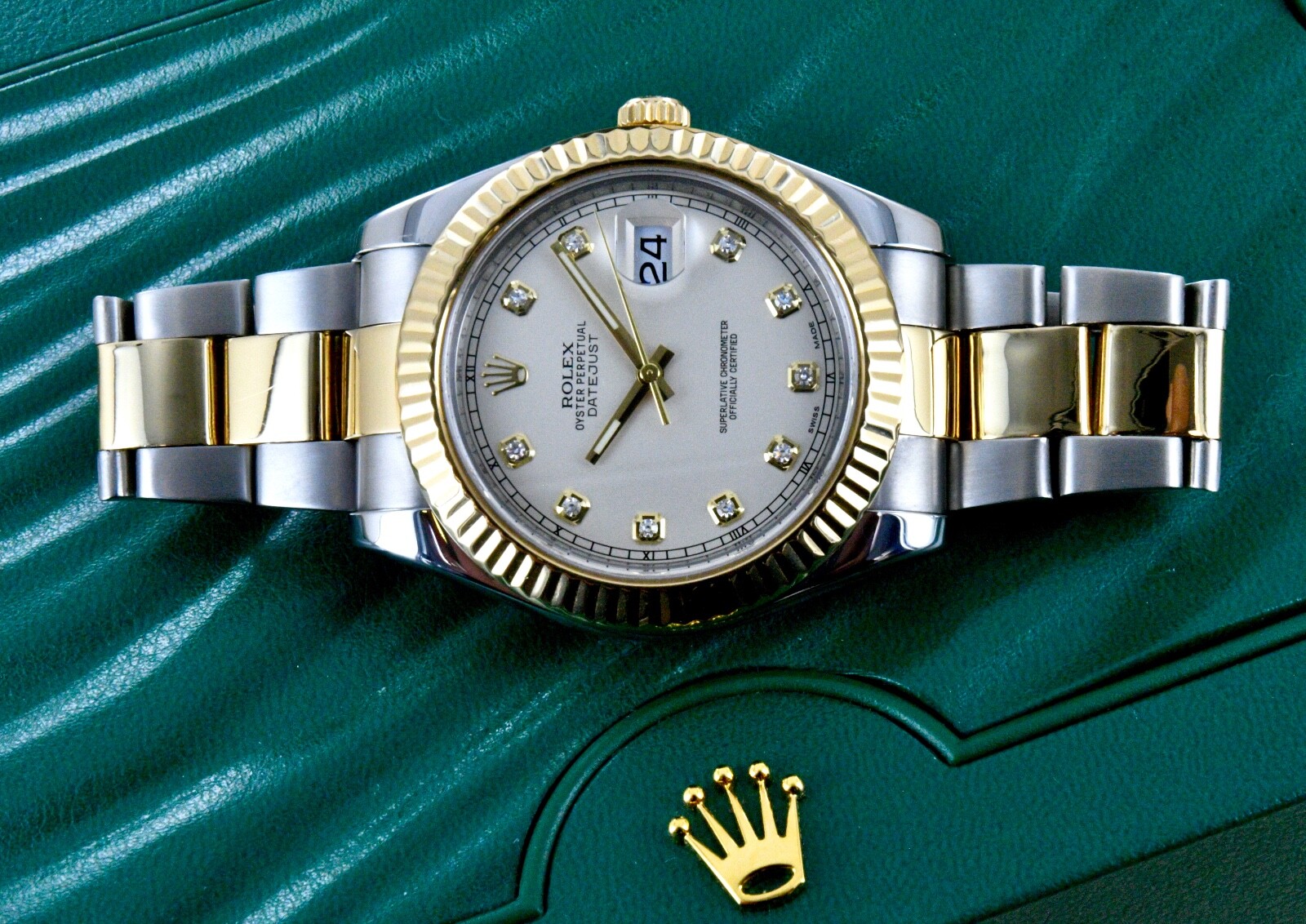 Rolex Datejust 116333 18k Steel Ivory Diamond Dial Fluted Bezel-image
