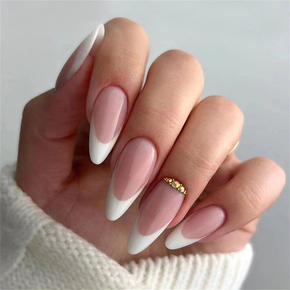 French White Summer False Nail Short Almond Press on Nails for Nails Art 24pcs French White Summer False Nail Short Almond Press on Nails for Nails Art 24pcs - summer almond nails