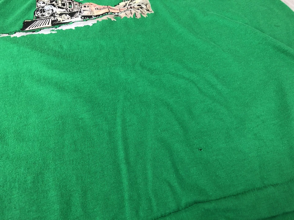 Vintage Train Shirt BB ~ HO EXPRESS Hanes Green Polo Made USA Boys Size L - Image 4 of 4