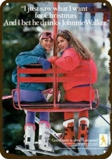 1989 JOHNNIE WALKER & SEXY SKI BUTT Vintage Look DECORATIVE REPLICA METAL SIGN