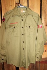 Boy Scouts of America BSA Youth Shirt Vintage Green Plain Long Sleeve Large