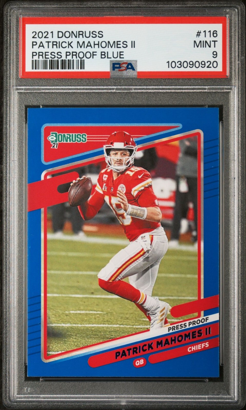 PSA 9 2021 Donruss Press Proof Blue PATRICK MAHOMES Graded MINT #116