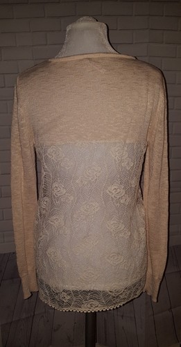 Poof! Juniors Light Peach Open Weave Boho Bohemian Lace-back Sweater - Picture 3 of 3