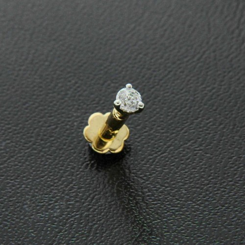 3 MM Simulé Diamant Solitaire Clou Piercing Nez Broche 14k or Jaune Plaqué - Photo 1/3