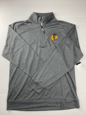 NHL Apparel Chicago Blackhawks Men's Long Sleeve 1/4 zip Pullover Med Gray NWT