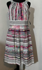 Nine West Tangerine Tango Combo Stripe Slvless High Neck Pleated Size 8 Y2K New
