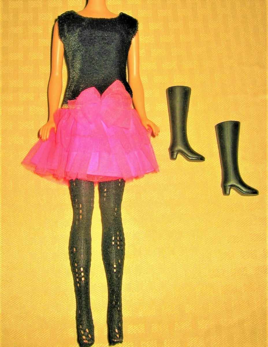 pink dress black stockings Pink and Black Outfit
