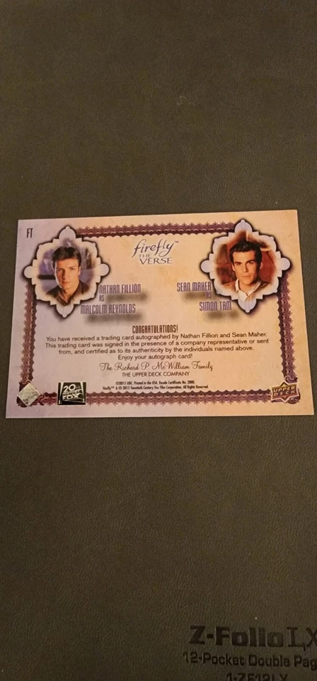 2015 FIREFLY THE VERSE AUTOGRAPH #FT NATHAN FILLION & Sean Maker Dual Signature - Image 2 of 2