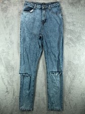 Boohoo Womens Tall 8 High Waisted Mom Jeans Stone Wash Blue Jeans 31x36 Ripped