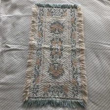 Pastel Accent Rug Reversible Floral Woven Vintage Fringe Edge Appx 1.5x3ft