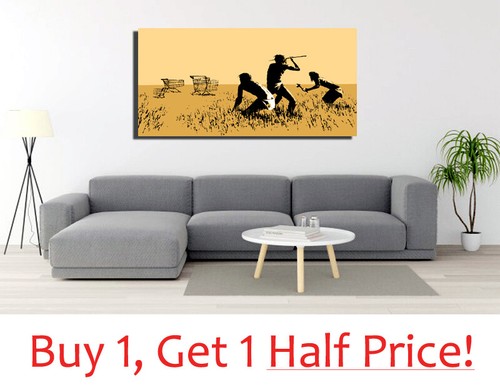 BANKSY TROLLEY HUNTERS CANVAS ART PRINT SEPIA : Street Artwork *VARIOUS SIZES* - Picture 2 of 4