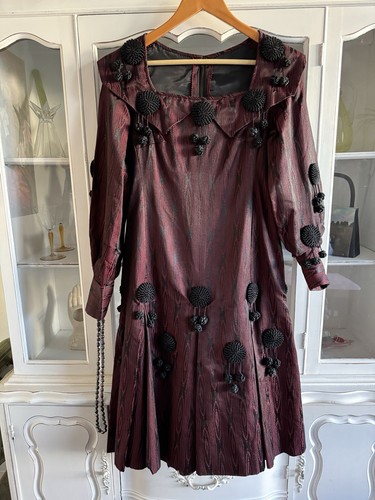 Antique Rare 1930s 1940s Woodgrain Theatre Costume Dress Avant Garde Burgundy - Picture 8 of 18