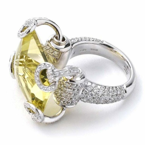 Huge Lab-Created 14.00CT Lemon Quartz & 2.60CT Clear CZ Unique Horsebit Ring - Picture 3 of 8