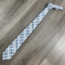 Vintage Sears Men  s Tie Perma Prest Fashion Collection Blue White Ice Plaid 60  
