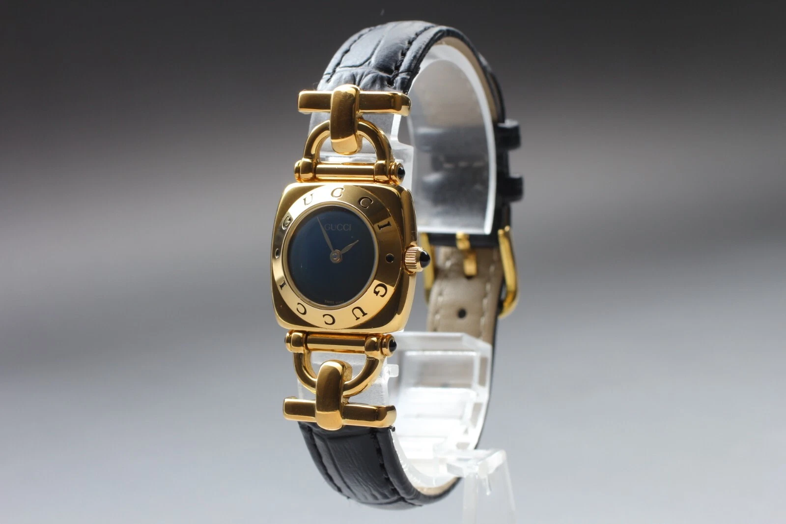 [Ecc+5 con SCATOLA] GUCCI Horsebit 6300L Qz Orologio Donna Quadrante Nero dal GIAPPONE A006