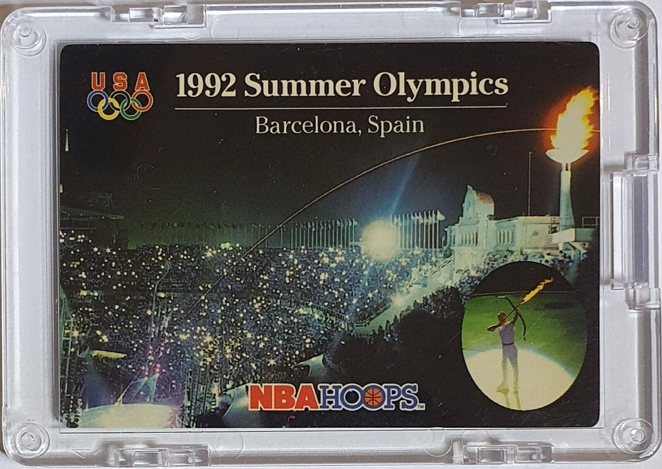 1992 NBA Hoops USA Basketball Team Card #LE PLASTIC Insert - w/ Jordan + Magic - Image 2 of 2