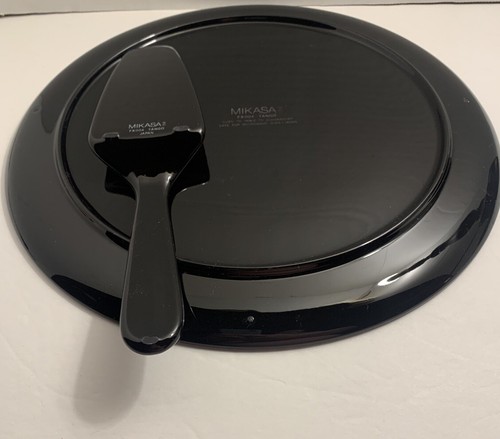 SALE MIKASA TANGO 12 1/4" CAKE PLATE PLATTER BLACK FLORAL With Server - Picture 11 of 23