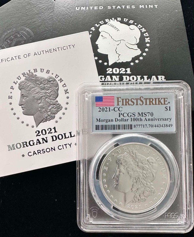 PCGS MS70 FIRST DAY ISSUE 2021-CC SILVER MORGAN DOLLAR CARSON CITY PRIVY W/ OGP