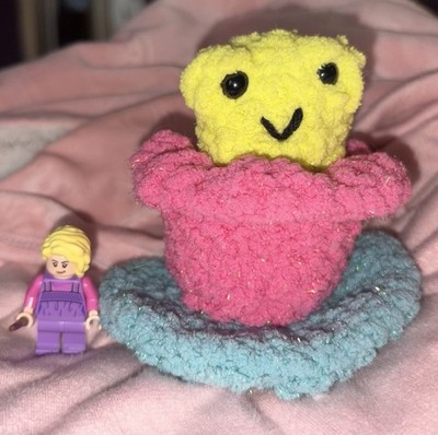 Crochet pop up frog in flower lily pad plushie 