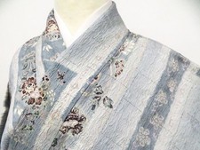 JAPANESE KIMONO KOMON GRAYISH BLUE 160cm 5 ft 3 in PURE SILK EE3147