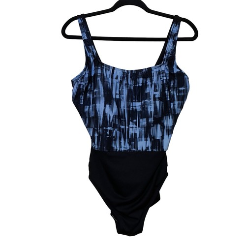 TYR Tremiti Controlfit Swim Suit Women’s 14 One-Piece Black Blue Scoop Neck - Picture 2 of 8
