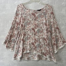 Camicetta Papermoon donna XXL bianca paisley uncinetto manica a campana 3/4 tunica boho