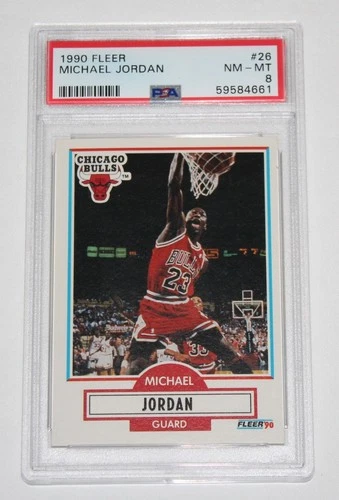 1990 Fleer Basketball Card #26 MICHAEL JORDAN Chicago Bulls PSA 8 NM-MT