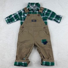 OshKosh Bgosh Baby Boys Plaid Flannel Shirt Overalls Set 6 Months
