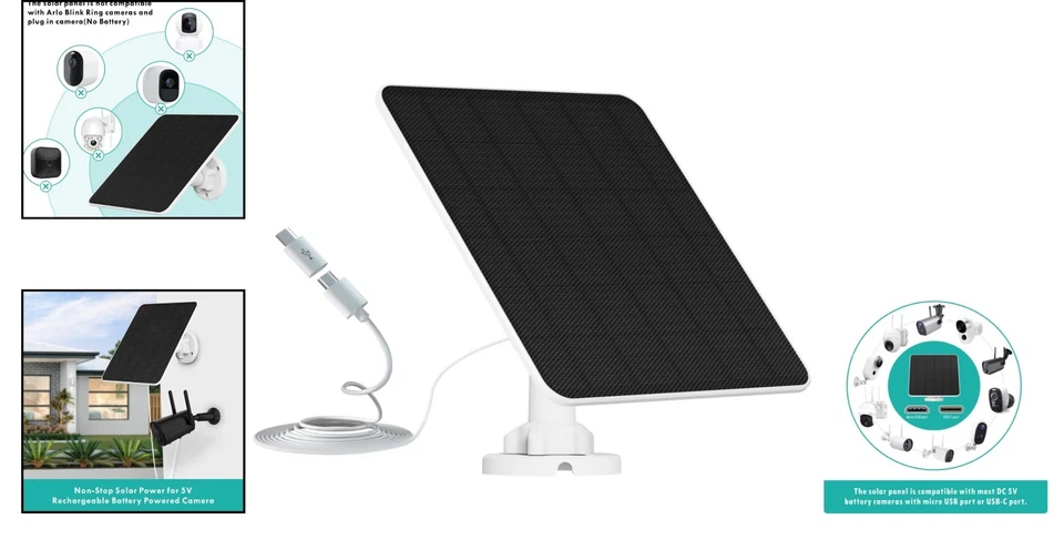 Solarpanel 6W USB für Außen Überwachungskamera verstellbar - Bild 2 von 4