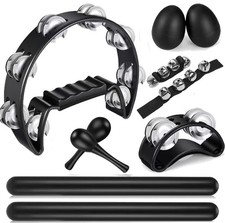 10 Pcs Black Tambourine Set for Adults - Half Moon Tambourine, Foot