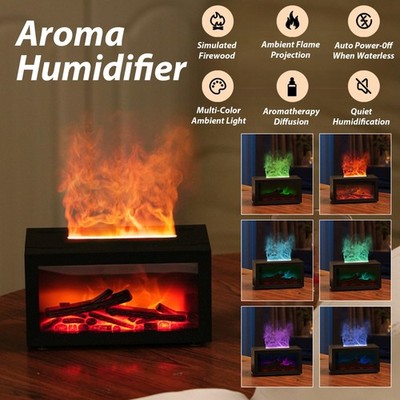3D Fireplace Diffuser Humidifier with Realistic Flame, Aromatherapy,LED Lights