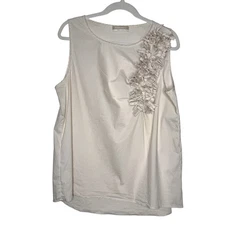 Stefanel Women's Italian Designer Cotton Boxy Tank Top 3D Fabric Flower Sz XL