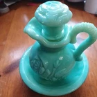 Vintage Avon Jadeite? Green Swirl Milk Glass Rose Bowl and Pitcher Set