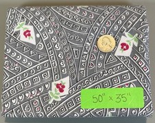 Vtg Floral Feed Sack Open Hearts Geometric Gray Hot Pink Green White 50" x 35"