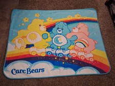 VTG CARE BEARS Fleece Blanket throw Bed Time Wish and Funshine Bear Rainbow