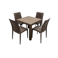 Brown Rattan Garden Furniture Set, Table & 4 Rattan Chairs Set Outdoor Furniture