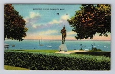 Plymouth MA-Massachusetts, Chief Massasoit Statue, Vintage c1950's Postcard