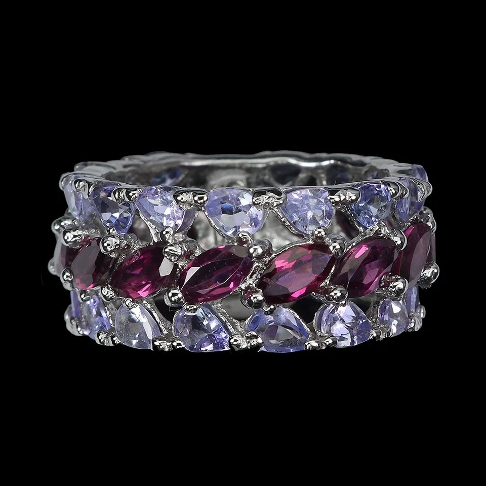 Anillo de plata de ley 925 marquesa granate tanzanita piedras preciosas joyería talla 8,5 Foto 2 de 4