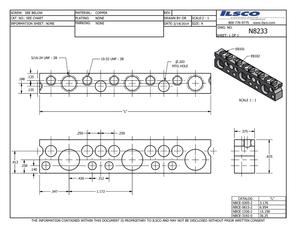ILSCO NB16 SOLID COPPER GROUND NEUTRAL 15" BAR 13 Large #14 36 small NBCE-1336-2 - Image 2 of 2