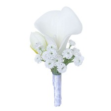 White Wrist Corsage and Men Boutonniere Set Artificial Calla Lily Bridesmaid