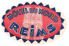x0725 Hotel du Nord REIMS France luggage label Kofferaufkleber