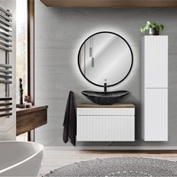 BadmöBel Set Led Spiegel Waschbeckenunterschrank Aufsatzwaschbecken Badezimmer